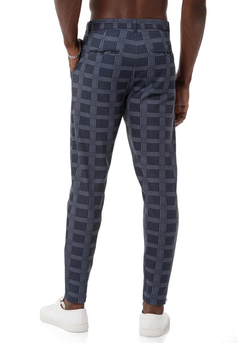Redbridge Pantalones chinos para hombre, pantalones casuales a cuadros con cintura elástica