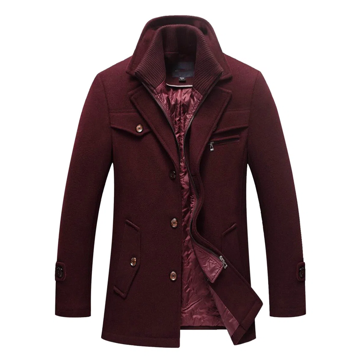 Chaquetas Hombre Cremallera Abrigo Hombre Invierno Cómodo Medio Largo De Lana De Doble Cuello Y Cierre Claro Para Hombre