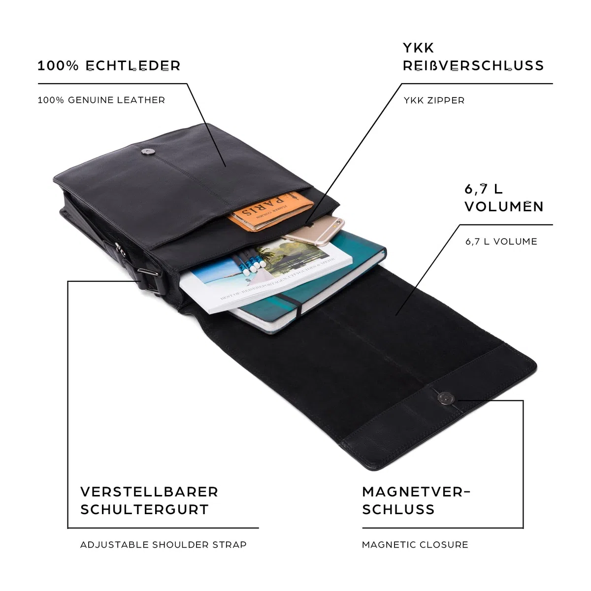 LEABAGS Bolso bandolera de piel de Londres, estilo vintage para hombre y mujer, estilo informal, para uso diario