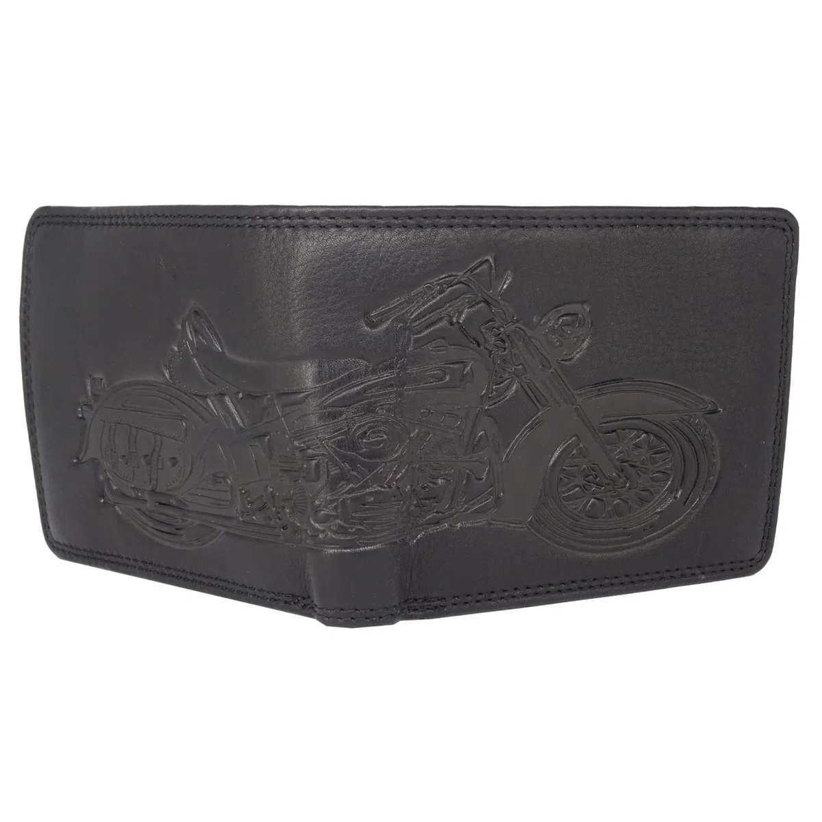Cartera de piel para hombre y hombre, con protección RFID, con compartimento para monedas y relieve, monedero de piel auténtica (marrón vertical, moto, Harley Davidson), Negro , Querformat