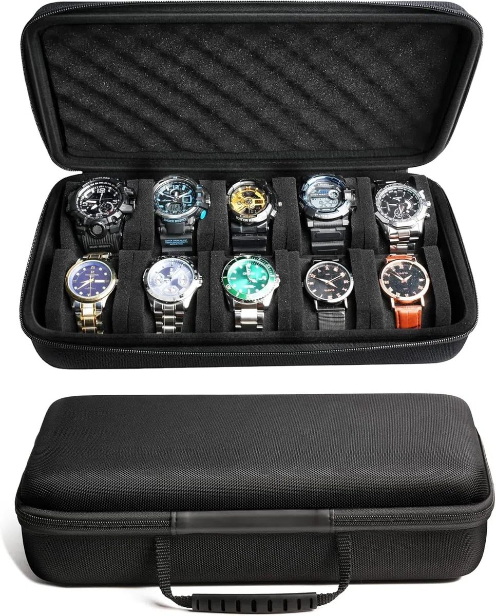 Caja organizadora de relojes de viaje con cremallera, resistente y portátil, apta para viajes, se adapta a todos los relojes de pulsera y relojes inteligentes de hasta 60 mm, compatible con
