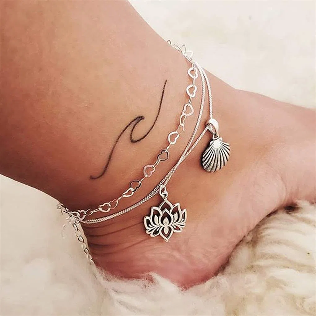 para Ella, Tobillera para Mujer, Tobilleras De Varias Capas, Tobilleras Vintage con Conchas De Loto para Mujer, Tobilleras En Capas, Pulsera para El Pie, Joyerí,