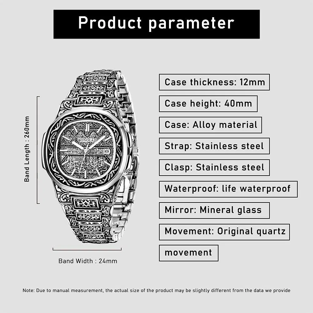 Relojes de cuarzo retro de los hombres con patrón de tatuaje tallado pulsera de acero inoxidable calendario impermeable reloj de pulsera