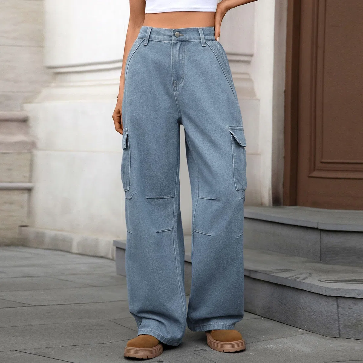 Jeans Mujer Vaqueros Pantalones Elasticos Wide Leg Cargo Ropa Casual Push Up Y2K De Tallas Grandes Baile Urbano Rectos Talla Grande