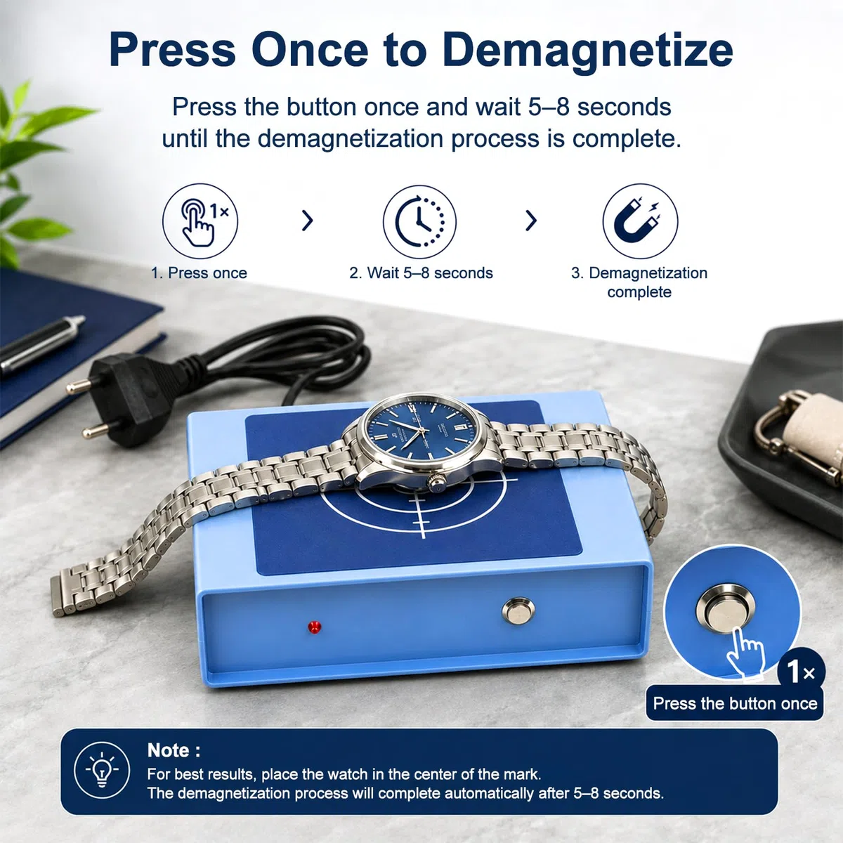 Desmagnetizador de Reloj y Herramienta para Correa de Reloj, 2 en 1 Herramienta de Reparación de Reloj de Control de Tarjeta de Microordenador Máquina de Desmagnetización de Reloj