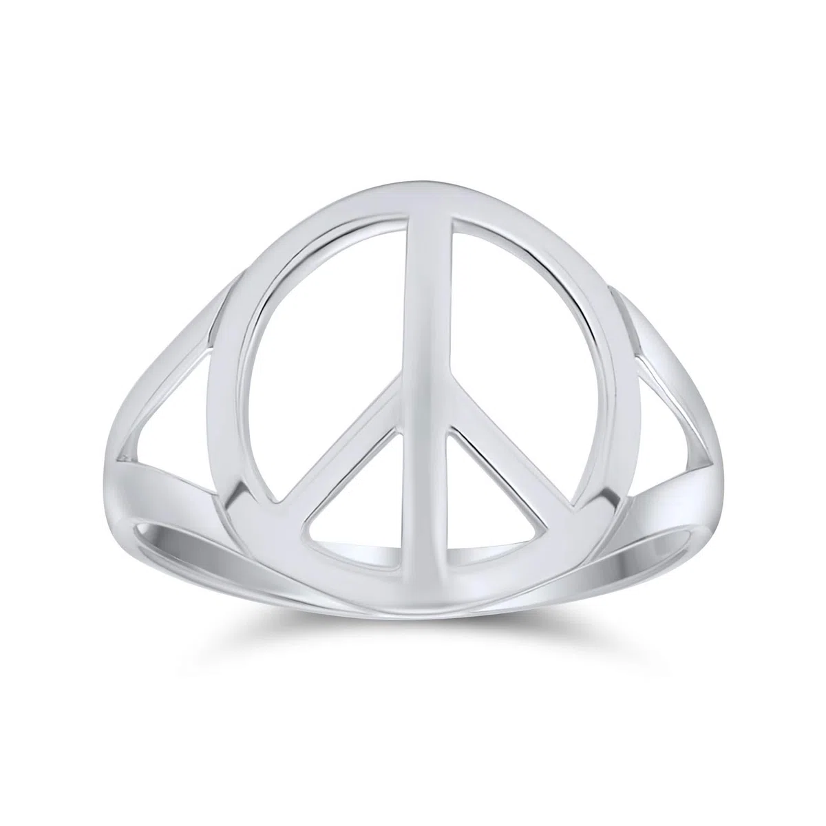 Bling Jewelry Anillo de símbolo de paz mundial abierto de plata esterlina .925 simple retro con banda dividida para mujeres adolescentes.