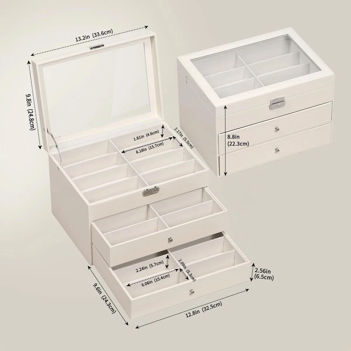 AUTOARK Tapa transparente de cuero,24 piezas,Almacenamiento para gafas y gafas de sol,Organizador con cerradura,Beige,MKAW047