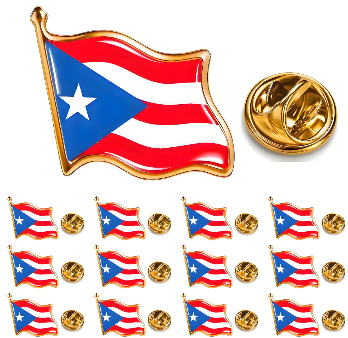 12/25/50 pines pequeños de metal con bandera de Puerto Rico ondeando la bandera de Puerto Rico para mujeres y hombres, traje chaqueta, mochila, sombrero, aleación de acero, sin piedras preciosas