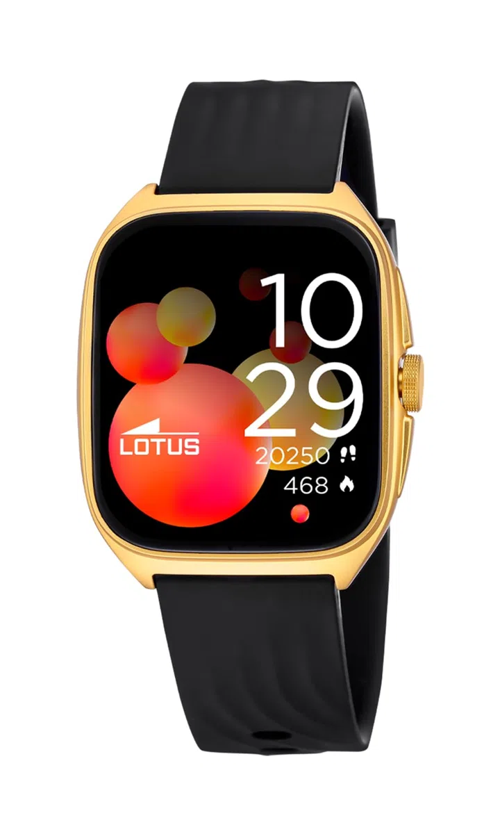 LOTUS Reloj Inteligente Hombre Mujer - Caucho Negro | Resistente al Agua IP65, Voz IA, Control Música, Cuenta Pasos y Calorías, Teléfono 50211/1 Ondas 2, Smartime 2nd Gen