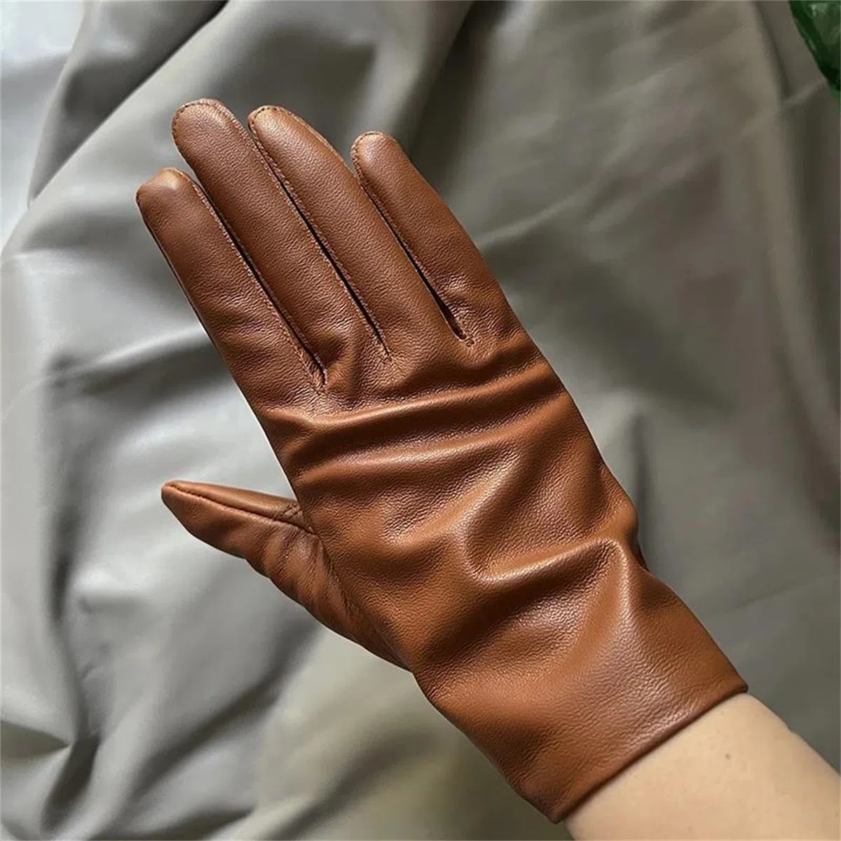 Guantes unisex de piel de oveja auténtica con forro polar para pantalla táctil, cálidos, térmicos, resistentes al viento, guantes de conducción