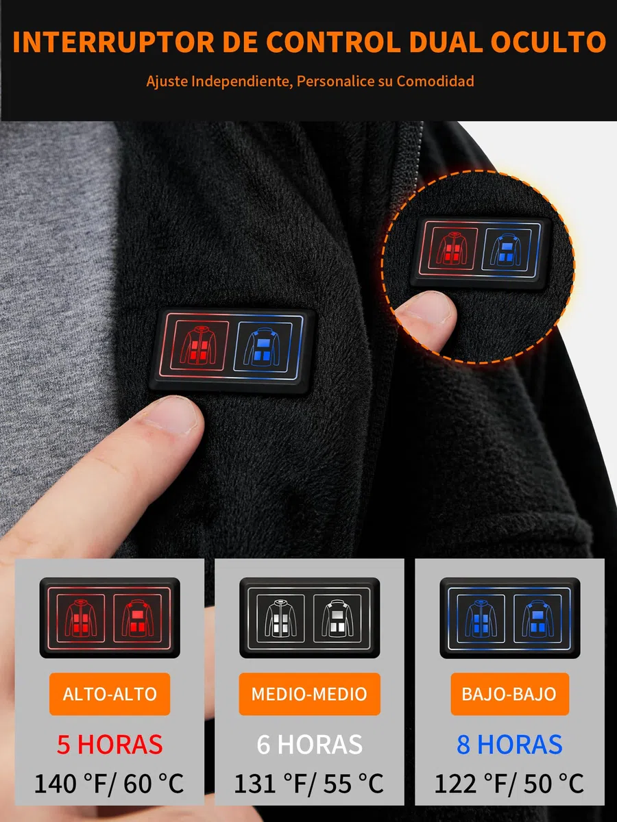 Chaqueta Calefactable Hombre con Bateria 18400 mAh, Chaqueta Termica Polar Abrigo Cazadora Ropa Calefactables Hombre Chaquetas con Calefaccion Invierno, 10 Zonas de Calentamiento