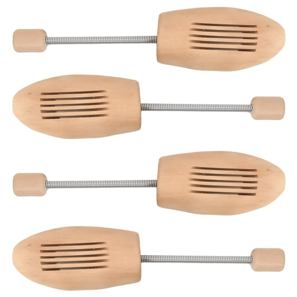 2 pares de hormas de zapatos de madera maciza de loto con muelle en espiral, para hombre y mujer, indeformable, absorbe la humedad, duraderas, para cuero, lona y calzado deportivo