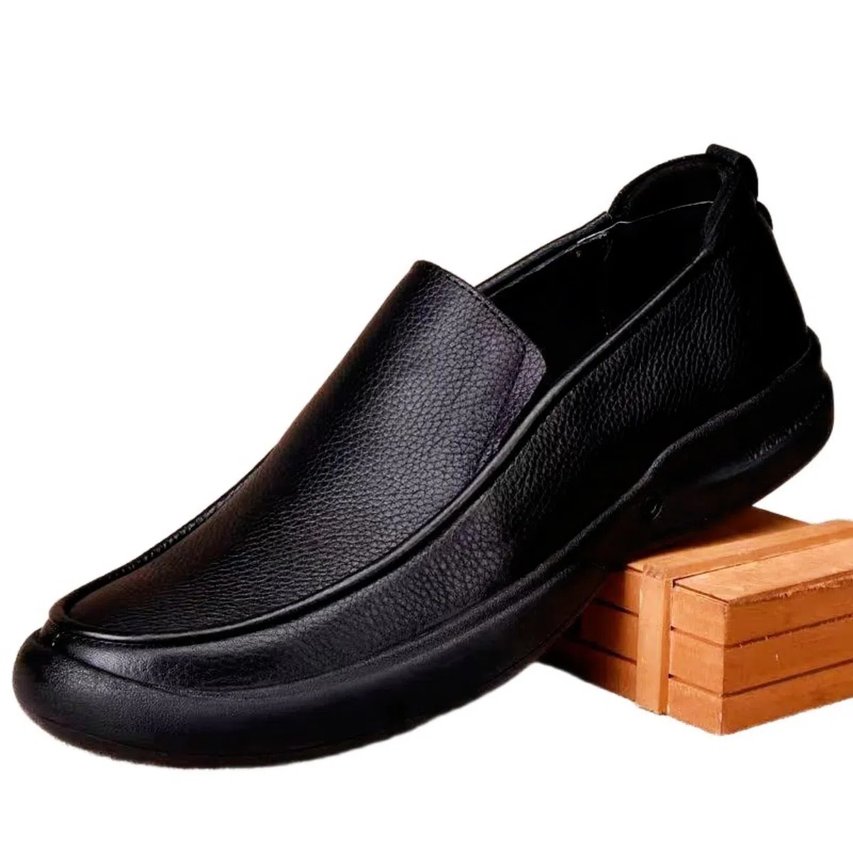 Amtopiyo Mocasines de piel auténtica suave para hombre, zapatos de vestir formales, Negro -, 42 EU