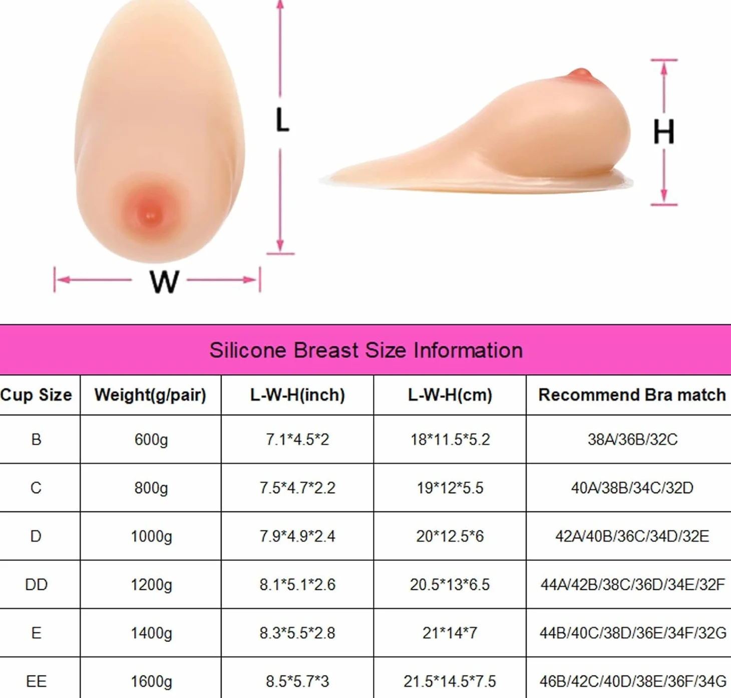 Prótesis Mamarias De Silicona Autoadhesivas para Corregir La Flacidez, Insertos para Realzar El Busto Después De Una Mastectomía. Nude 800g/Pair