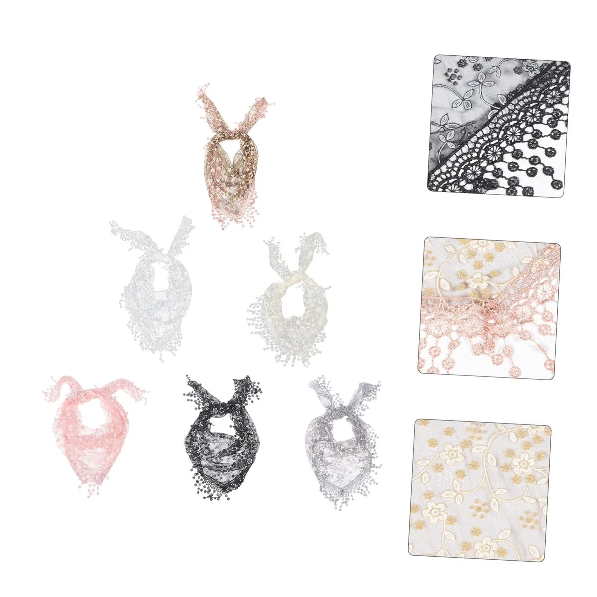 VALICLUD Velo de Mantilla Triangular de Encaje 6piezas Poliéster Blanco | Misa Católica, Acabado Floral, Estilo Femenino, Combina Mayoría de Prendas
