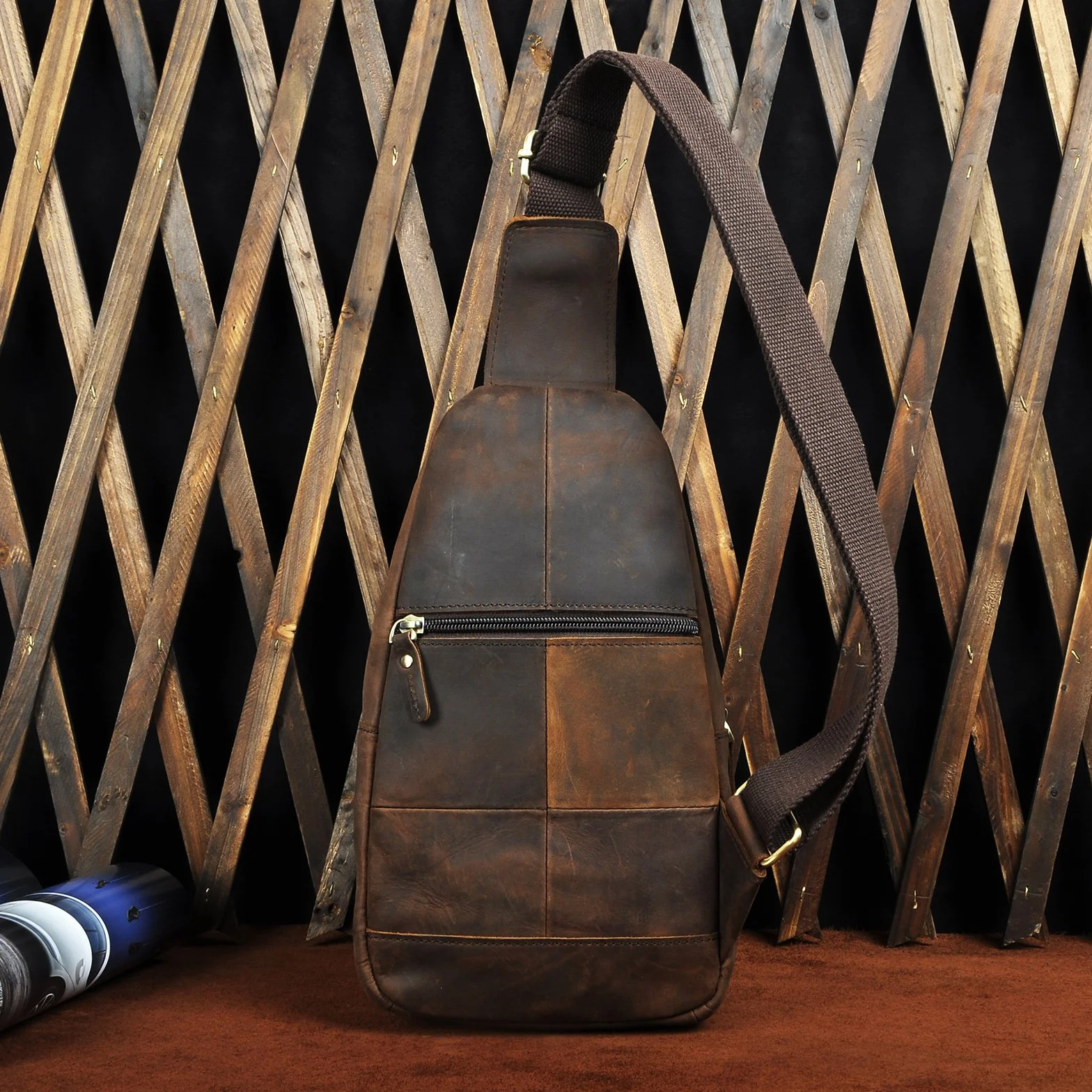 Le'aokuu Hombres Cuero Genuino vendimia Bolsos cruzados bolsa de tableta/paraguas/té bolsa mochila correa para el hombro cruz cuerpo y bolsa de mensajero y bolsa de pecho