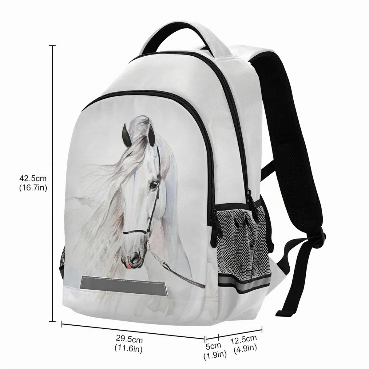 Mochila de caballo blanco para estudiantes, niños y niñas, mochila escolar de viaje, estampado 1, Taille unique