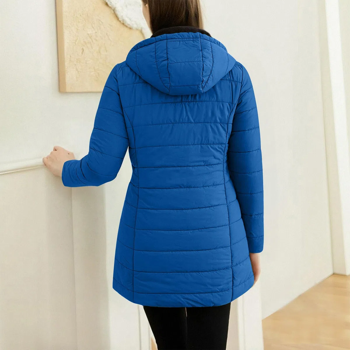 Abrigos de invierno para mujer, chaqueta acolchada cálida con forro polar para mujer, abrigo grueso y mullido, chaqueta resistente al viento, chaqueta térmica larga con bolsillos