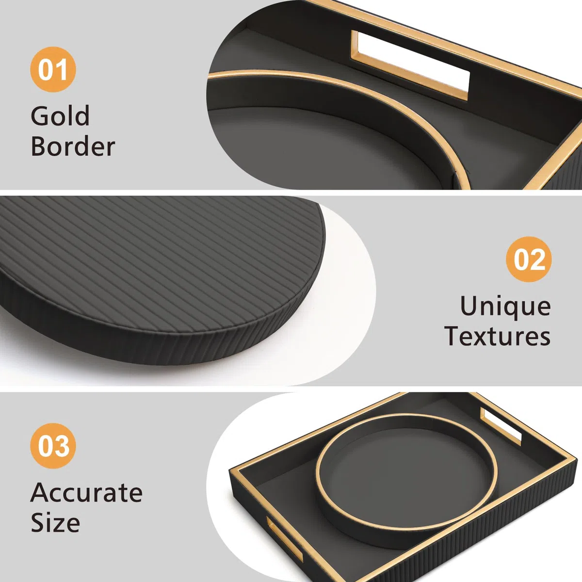 SANZIE Bandeja de cuero organizadora de almacenamiento de escritorio, bandeja decorativa de alta calidad, apta para cosméticos, cartera de teléfono, cubiertos (soporte negro con disco)