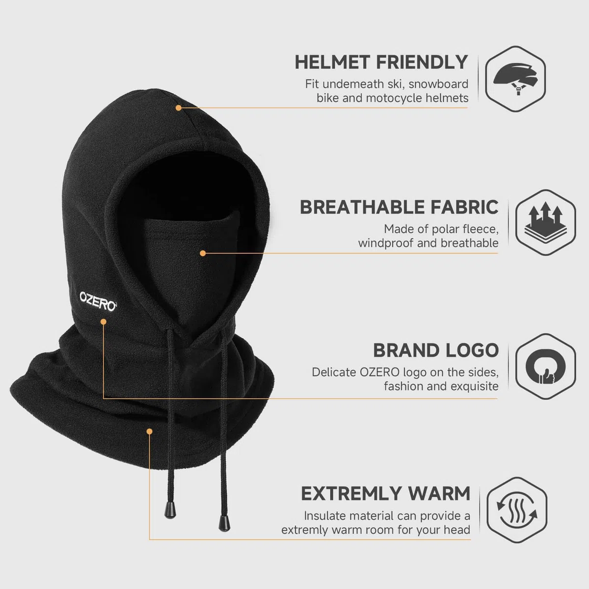OZERO Pasamontañas: máscara de esquí con capucha de forro polar de invierno para hombres y mujeres, pasamontañas convertible, gorra, bufanda