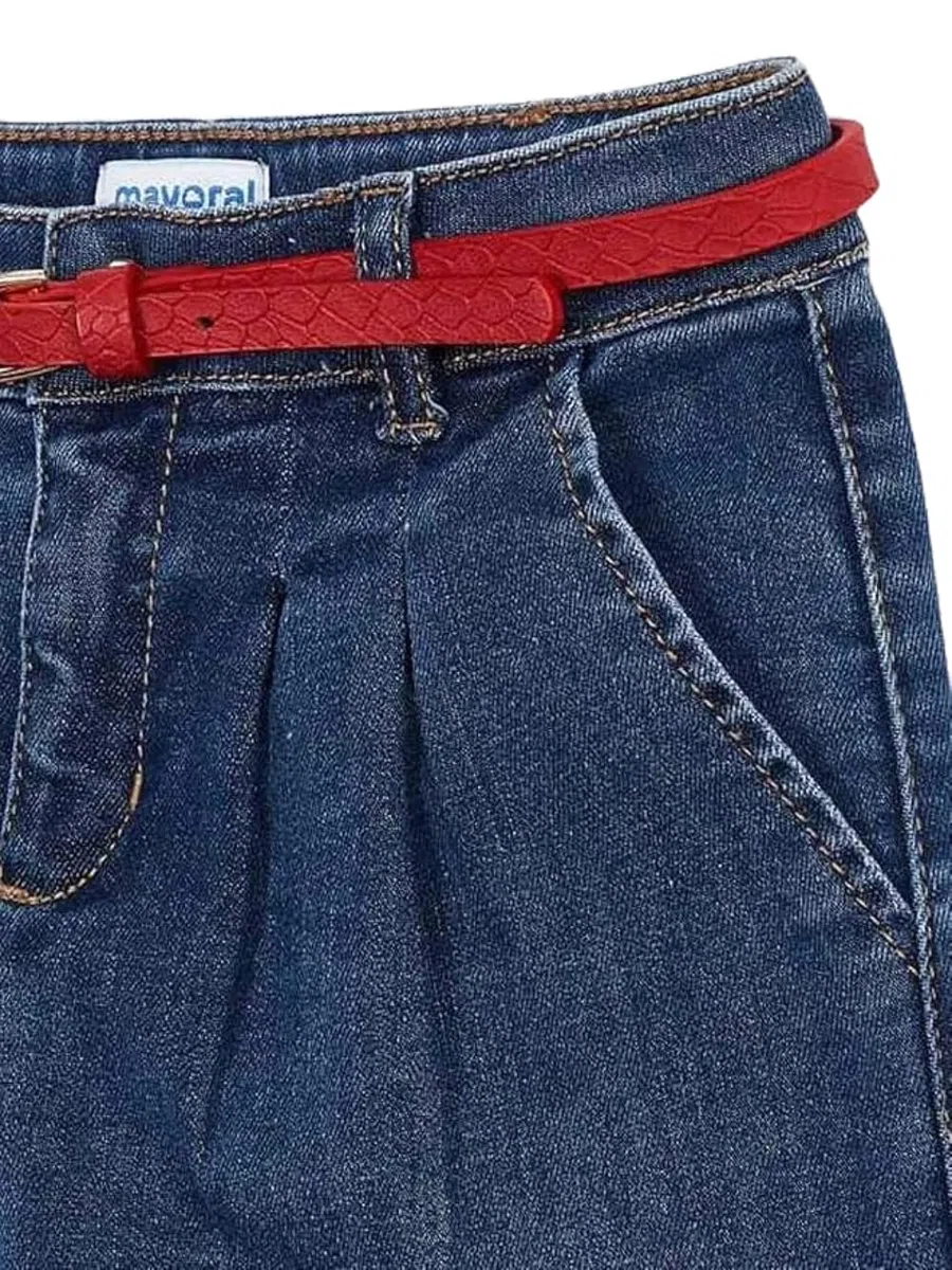 Jeans de Denim Claro Mayoral 4548 con Cinturón Rojo