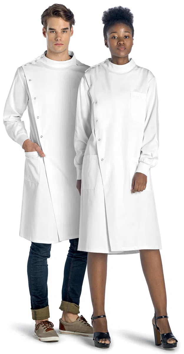 Dr. James Bata de Laboratorio Premium Howie Style Unisex para Hombres y Mujeres, con Mangas con puños, Ajuste clásico, Cierre a presión