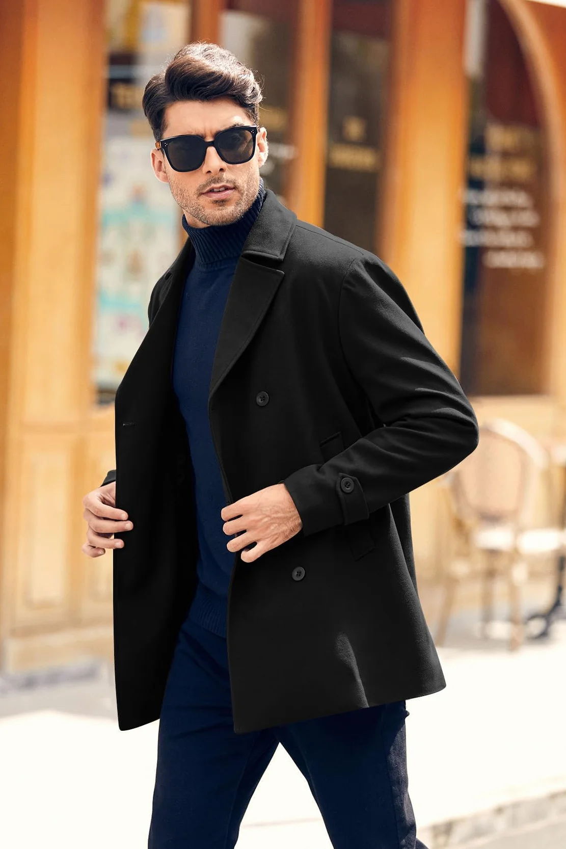 Runcati Abrigo clásico de doble botonadura para hombre Slim Fit Gabardina Casual Chaqueta larga de invierno cálido ropa de negocios