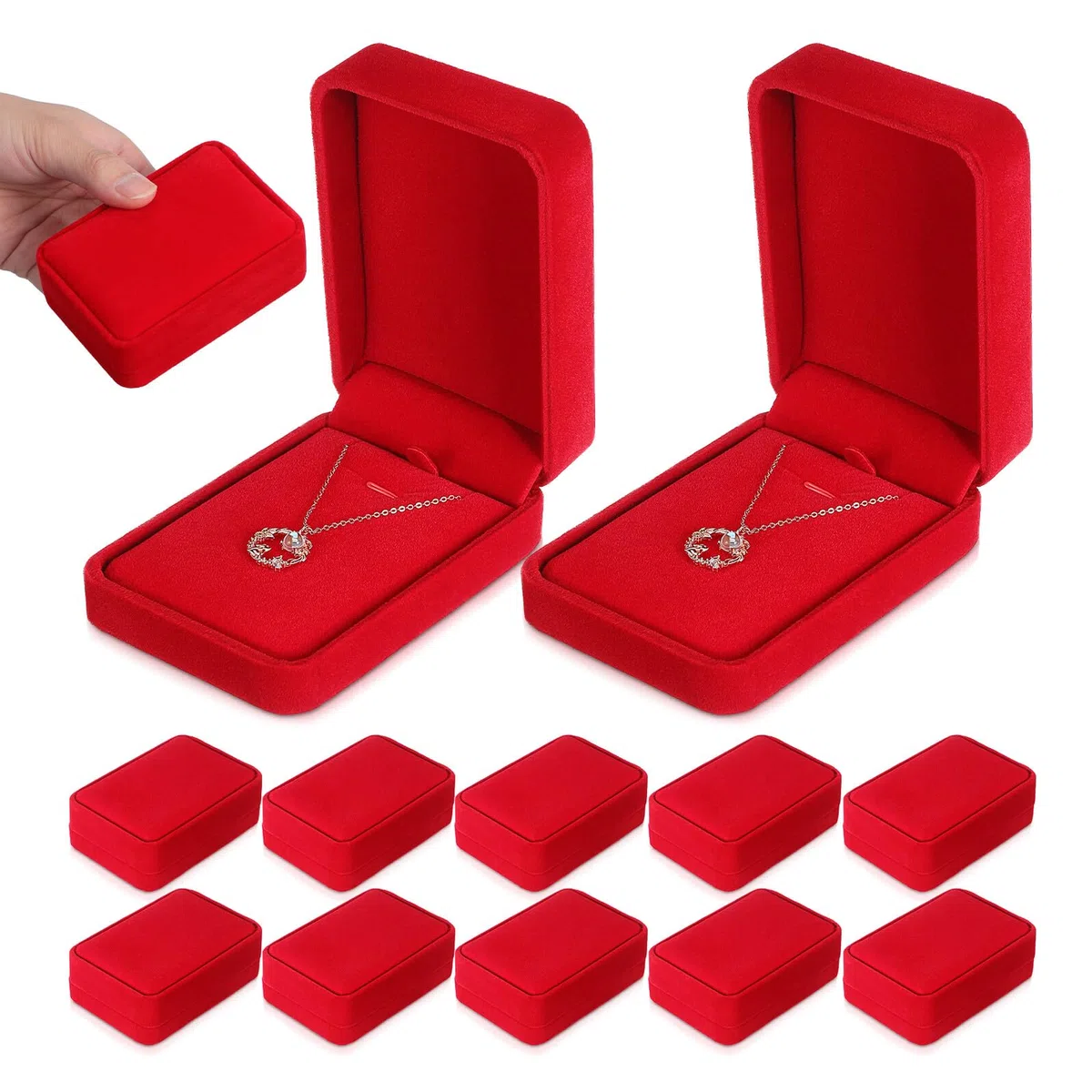 Caja para 12 Colgantes de Collar de Terciopelo Rojo Organizador Compacto para Joyas Estuche para Collares y Pendientes Adecuado para Viajes y Regalos Obsequios