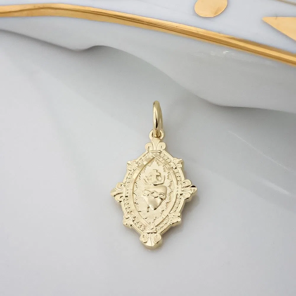 Detente Corazón de Jesús Medalla Colgante en Plata de Ley 925m macizo chapado en oro de 22mm.