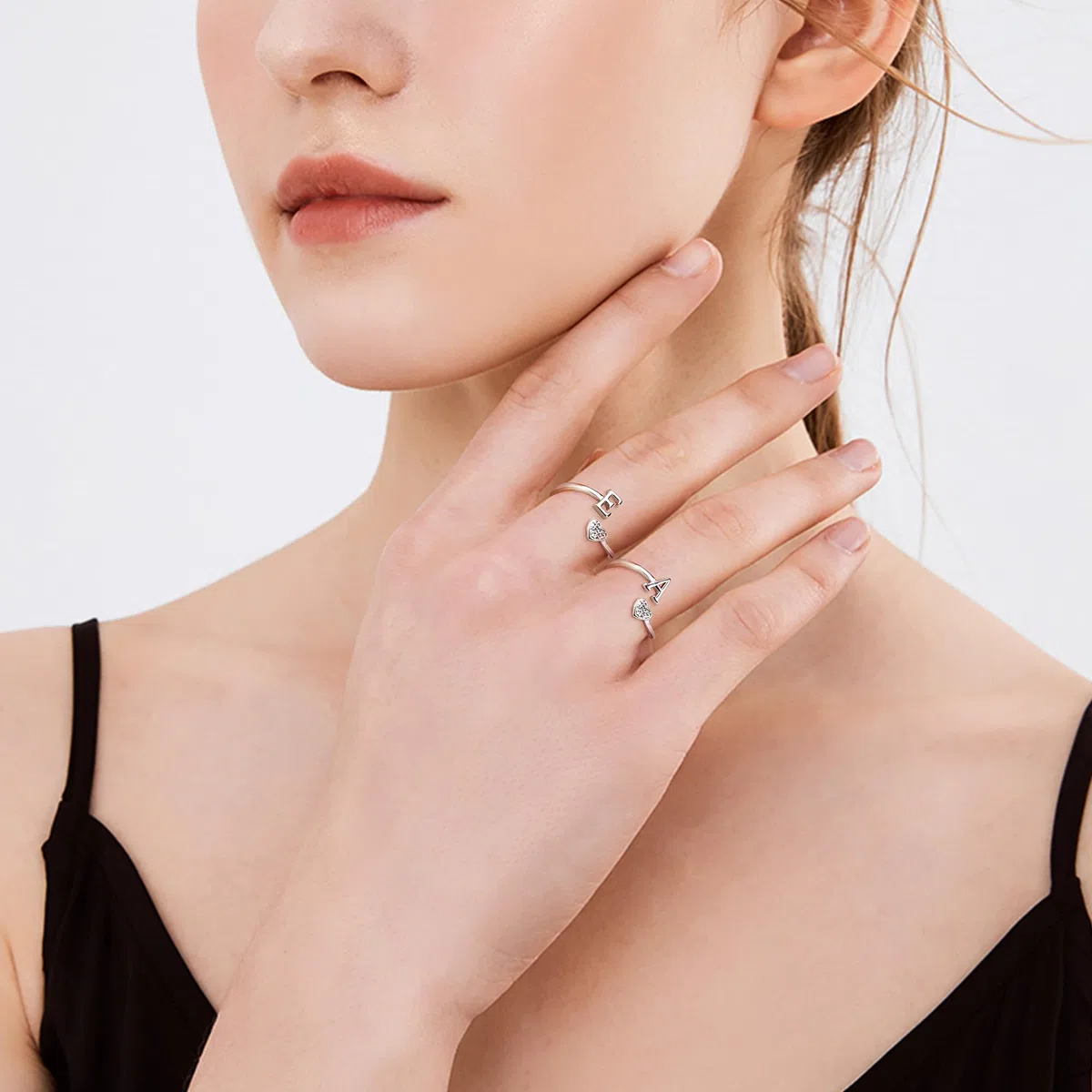 WBDWWTD MILACOLATO Anillos de Plata de Ley 925 con Inicial de corazón para Mujeres y niñas - Anillos con Letras del Alfabeto Ajustables apilables chapados en Oro de 18 Quilates para Adolescentes