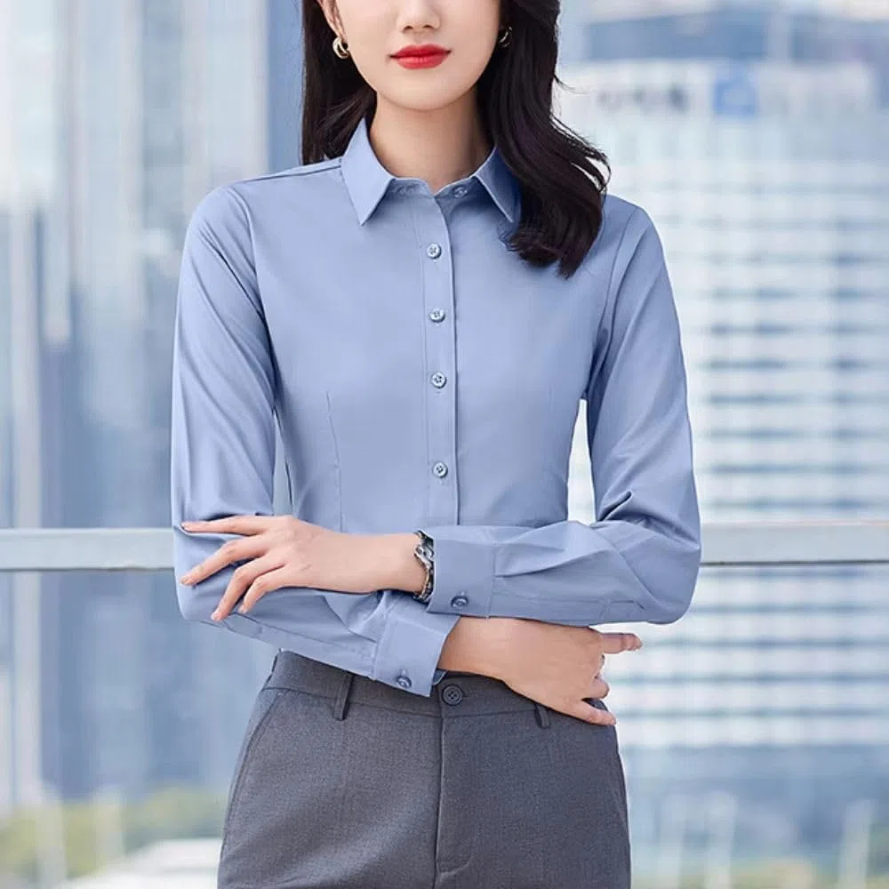 JYHBHMZG Mujer Oficina Traje Formal Camisa Manga Larga Blusa Color Sólido Elegante Simple Top