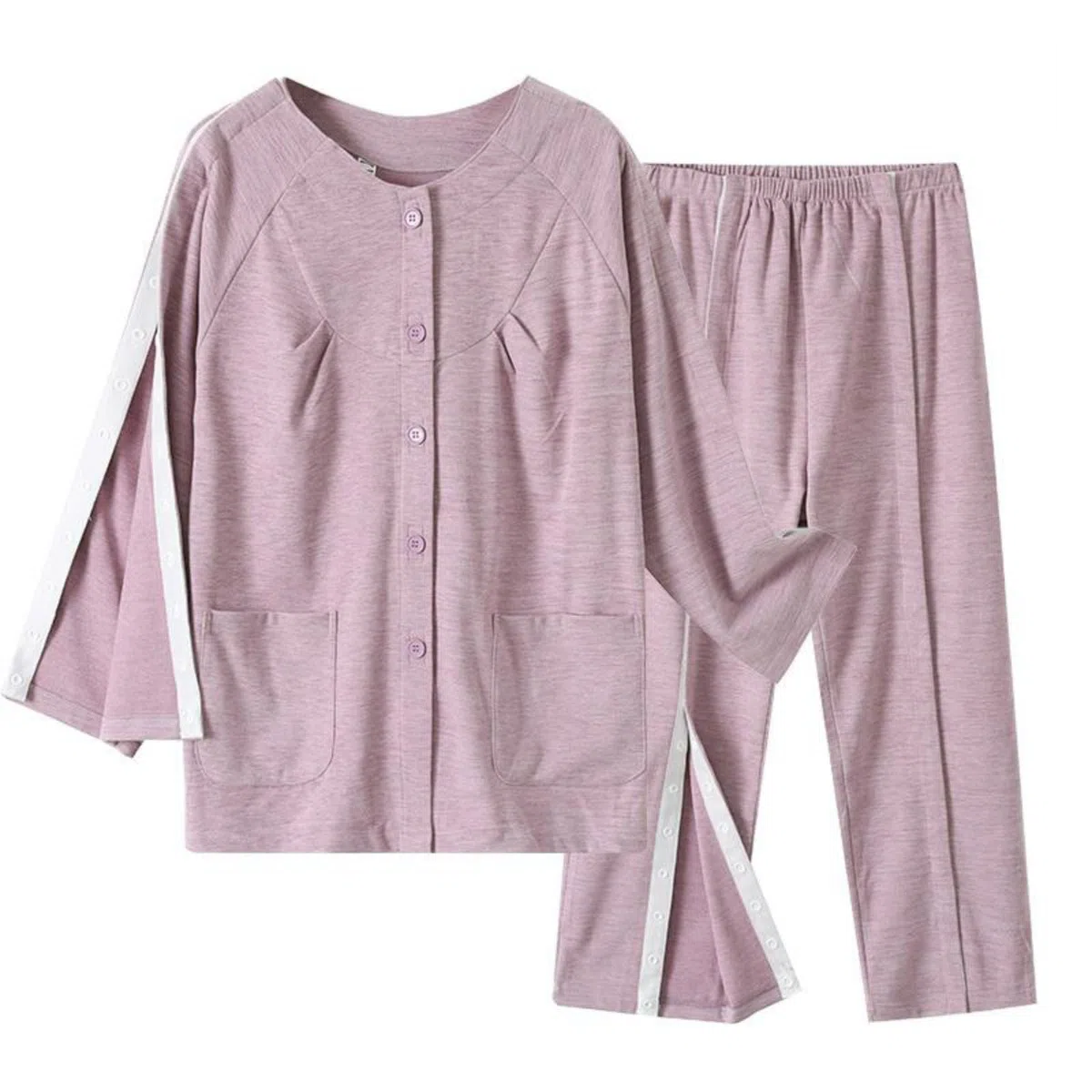 Traje de enfermería Batas de hospital Tearaway Snap, ropa de cuidado de estilo largo para mujer, ayuda de enfermería completamente abierta después de la cirugía con bolsillo
