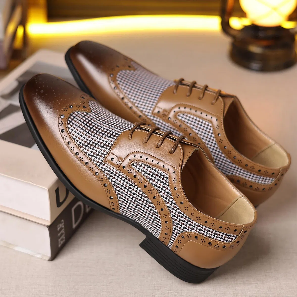 ANUFER Hombre Guapo Bloque de Color Zapatos de Vestir con Cordones Piel Sintética Brogues