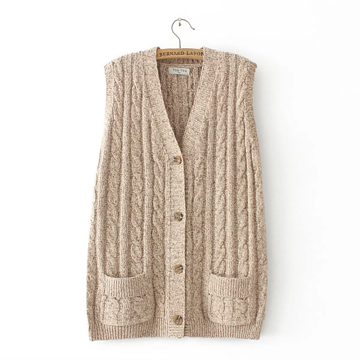 Botón de Punto de Punto de Mujer Chaleco Down-Down Cuello con Cuello en V Sin Mangas for la Apertura Delantera de la Chaqueta de Cardigan de Gran tamaño