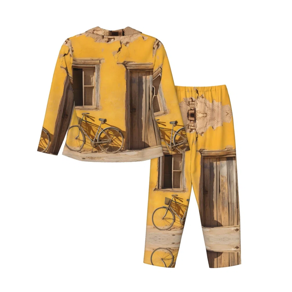 Essentials Stone House With Bike - Conjunto de pijama para mujer, camisa de manga larga, pantalones de pijama, pijamas suaves