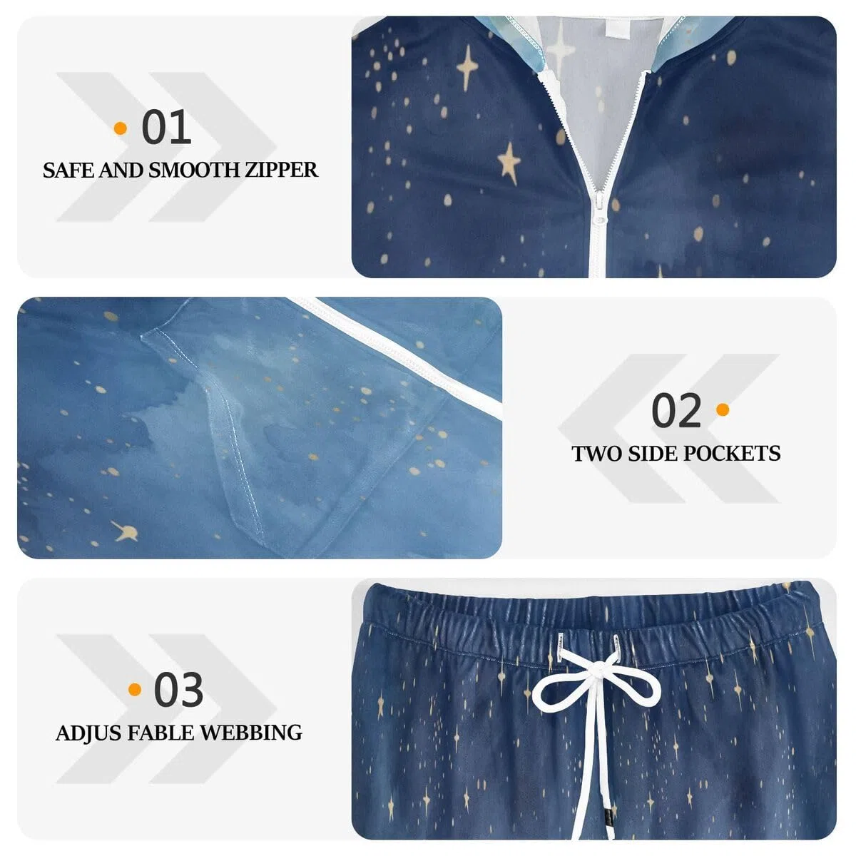 Conjunto deportivo de 2 piezas para mujer, diseño de acuarela, cielo nocturno, estrellas, manga larga, color azul