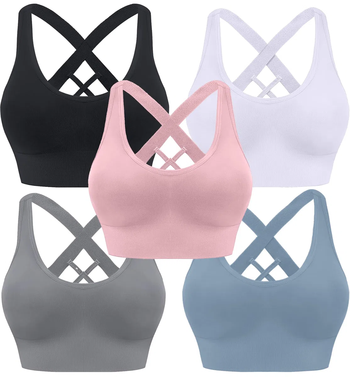 HANERDUN Sujetador Deportivo Mujer con Tirantes Cruzados Sujetador Push up sin Costuras para Yoga Gimnasio Correr