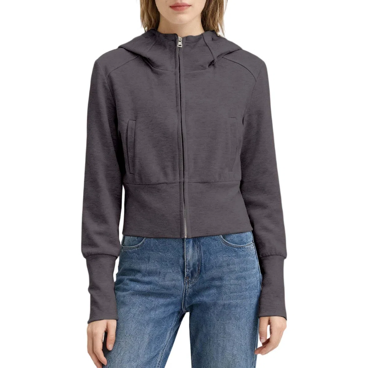 Chaqueta con Capucha y Cremallera de Color Liso con Cuello Alto para otoño e Invierno, Sudadera Ajustada
