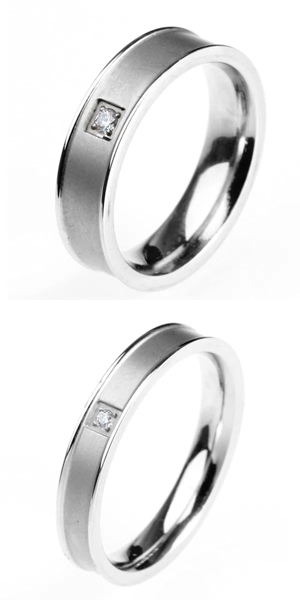 AmDxD Anillo de boda plateado, acero inoxidable, alianza para pareja de plata, boda, blanco, circonio, W56.5 & M51.5, Acero inoxidable, circonita cúbica,