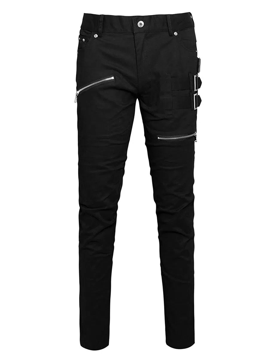 uxcell Pantalónes para Hombres Delgado Plano Cinco Bolsillos Hebillas Cremallera Deco Pantalones Elástico De Algodón