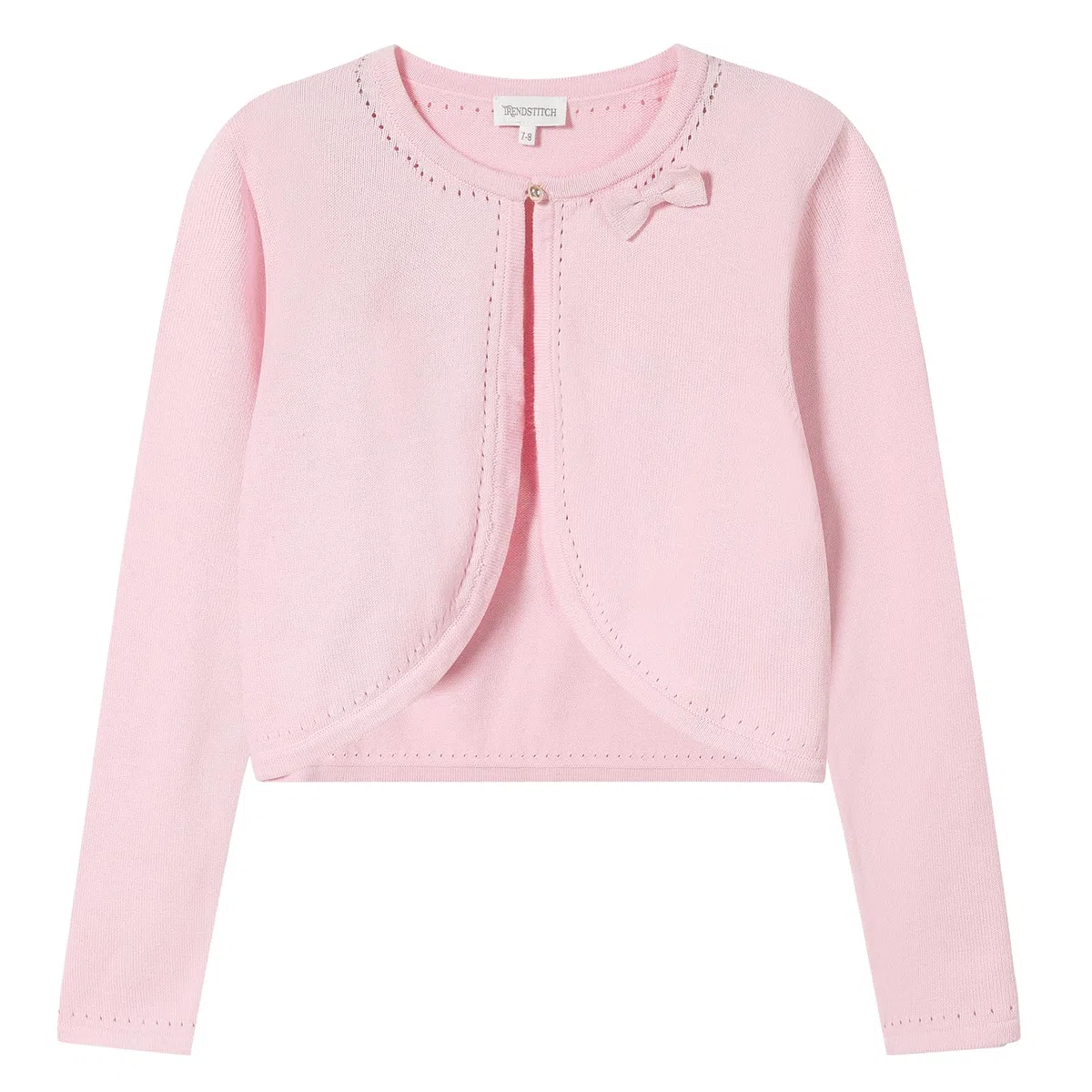 Cárdigan tipo bolero de punto de manga larga para niña con cierre de botón de lazo, chaqueta de punto para niños