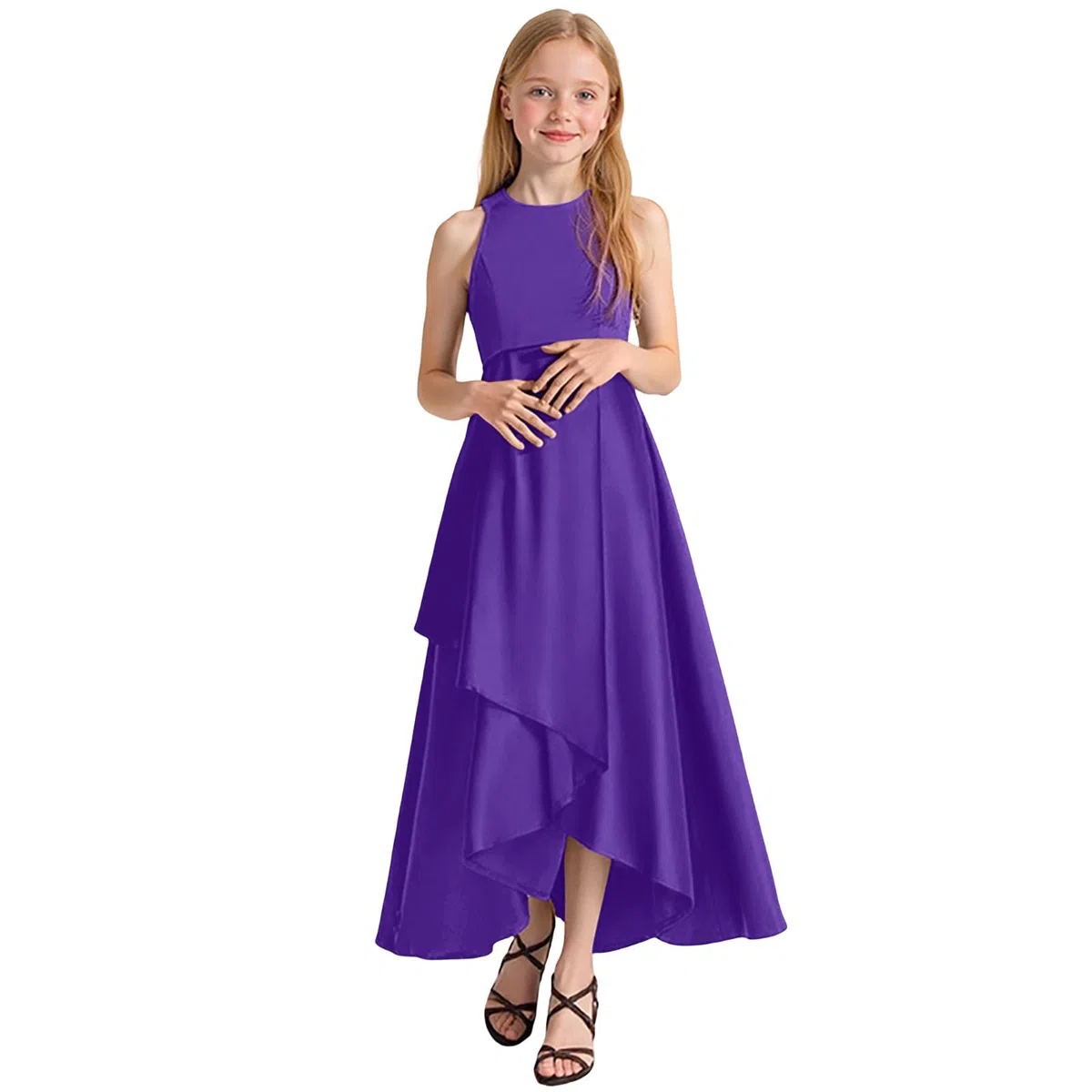 Generisch Vestido de noche para niña, vestido de fiesta para conciertos, desfiles, elegante, sin mangas, para niños pequeños a adolescentes