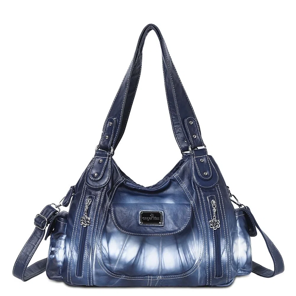 Angel Kiss Bolsos de hombro para mujer, de piel lavada, con múltiples bolsillos