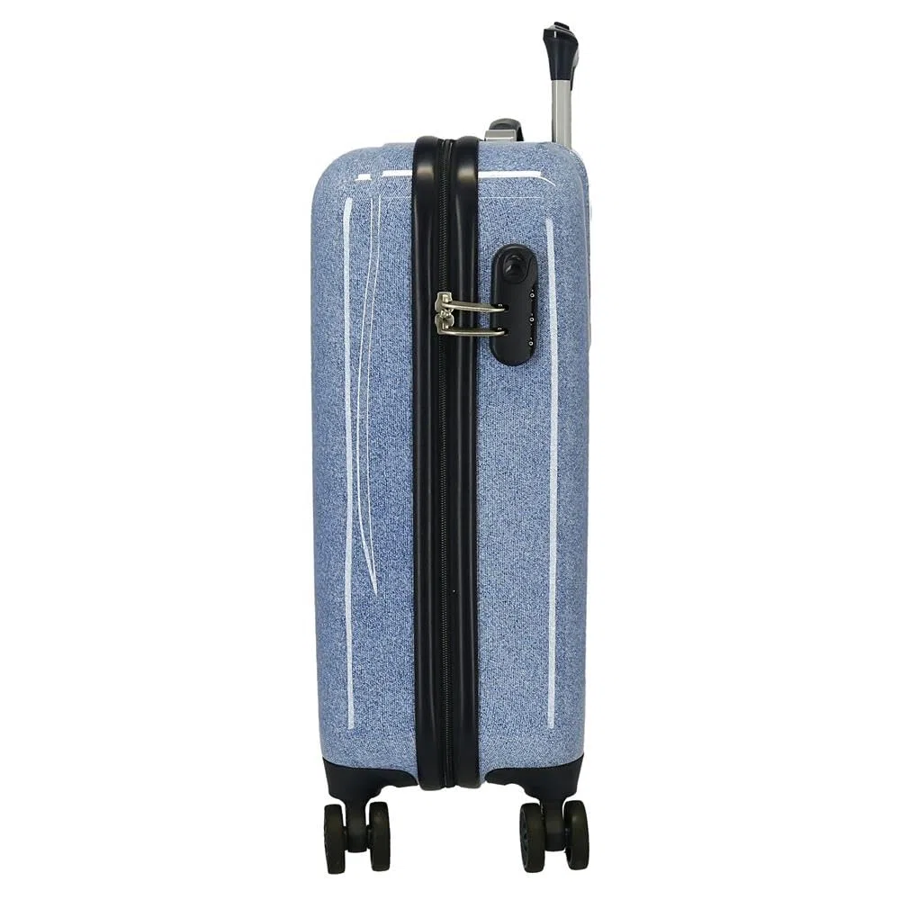 Pepe Jeans Noni denim, maleta cabina, neceser, Fabricada en ABS, un material resistente y ligero, Cuatro ruedas dobles de giro multidireccional, Cierre TSA para viajar seguro y proteger tus efectos