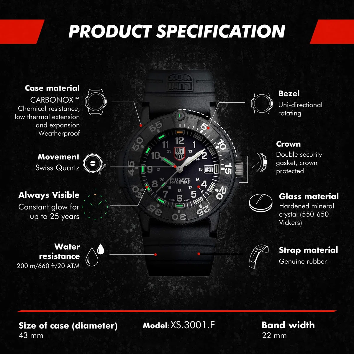 Luminox - Original Navy Seal - Reloj de buceo militar para hombre - Función de fecha - Resistente al agua hasta 200 m - Relojes para hombre - Fabricado en Suiza