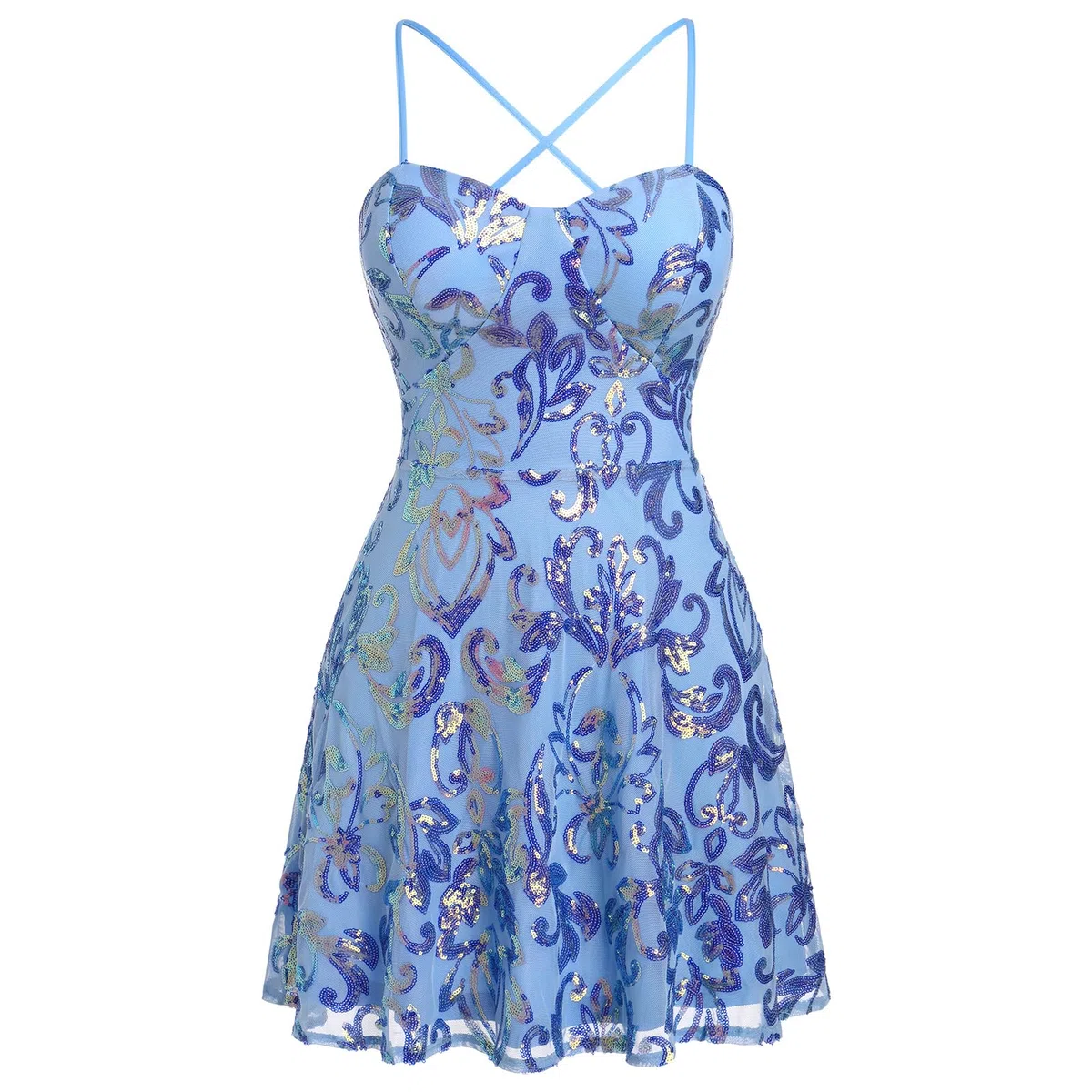 ODIZLI Vestido corto para mujer, con tirantes delgados, lentejuelas brillantes, acampanado, para fiesta, discoteca, baile, largo por encima de la rodilla