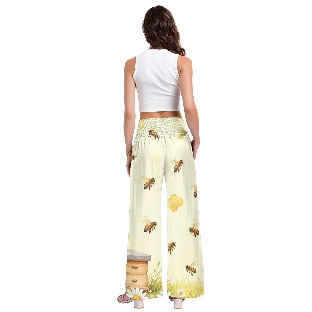 Watercolor Beehive - Pantalones de pierna ancha para mujer, ligeros, con tacto modal