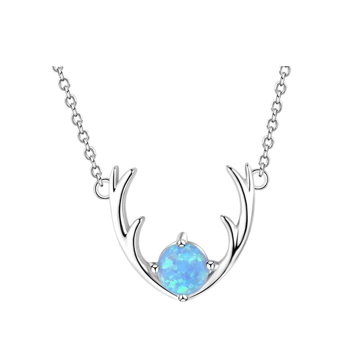 SALAN Collar con Forma De Astas De Ciervo De Alce De Joyería Fina De Plata De Ley 925 con Collares Y Colgantes De Ópalo Azul para Mujer