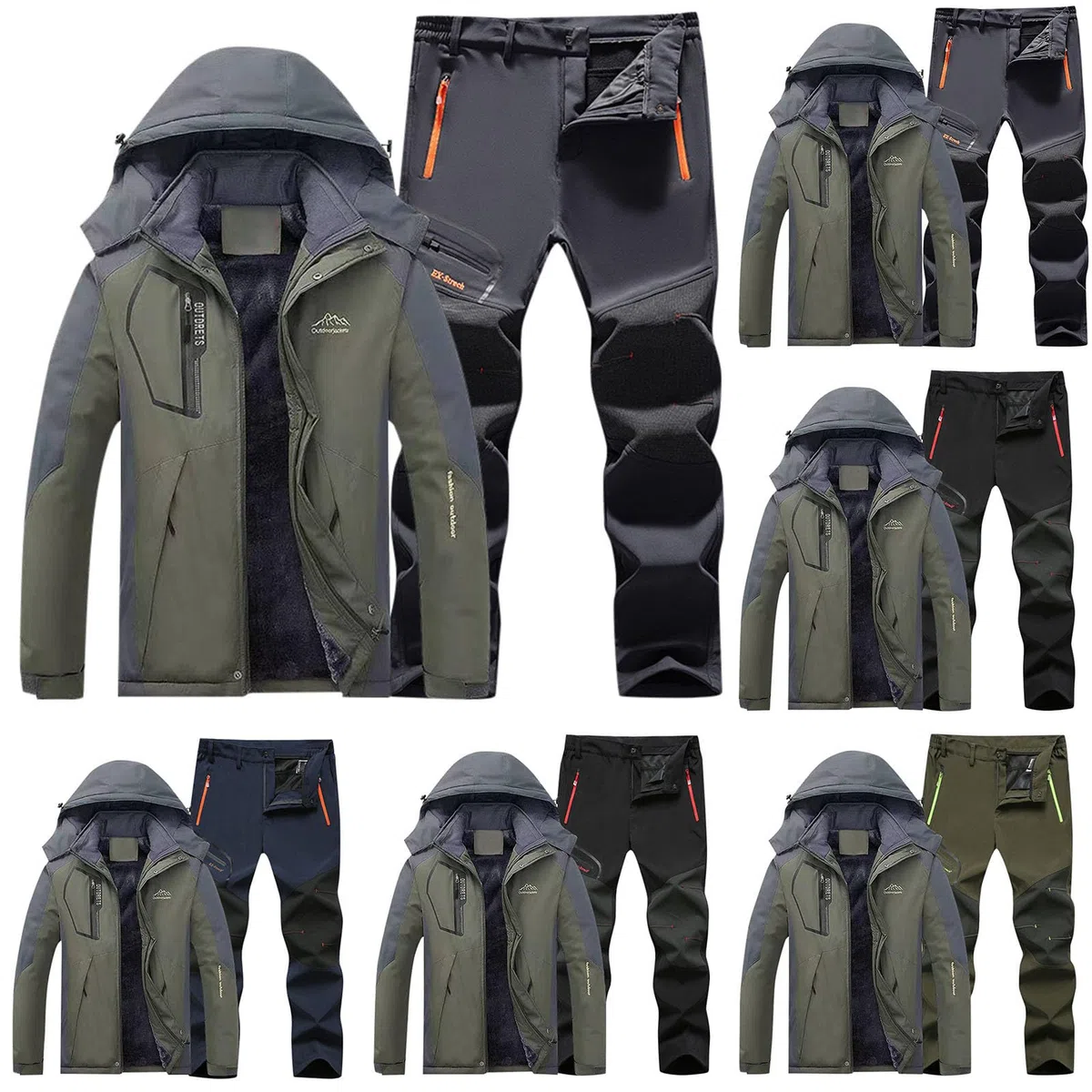 Genérico Traje Térmico para Hombres Conjunto de Invierno con Capucha Chándal de Pesca Traje de Esquí Impermeable Chaqueta y Pantalones A Prueba de Viento Abrigo de Nieve CáLida