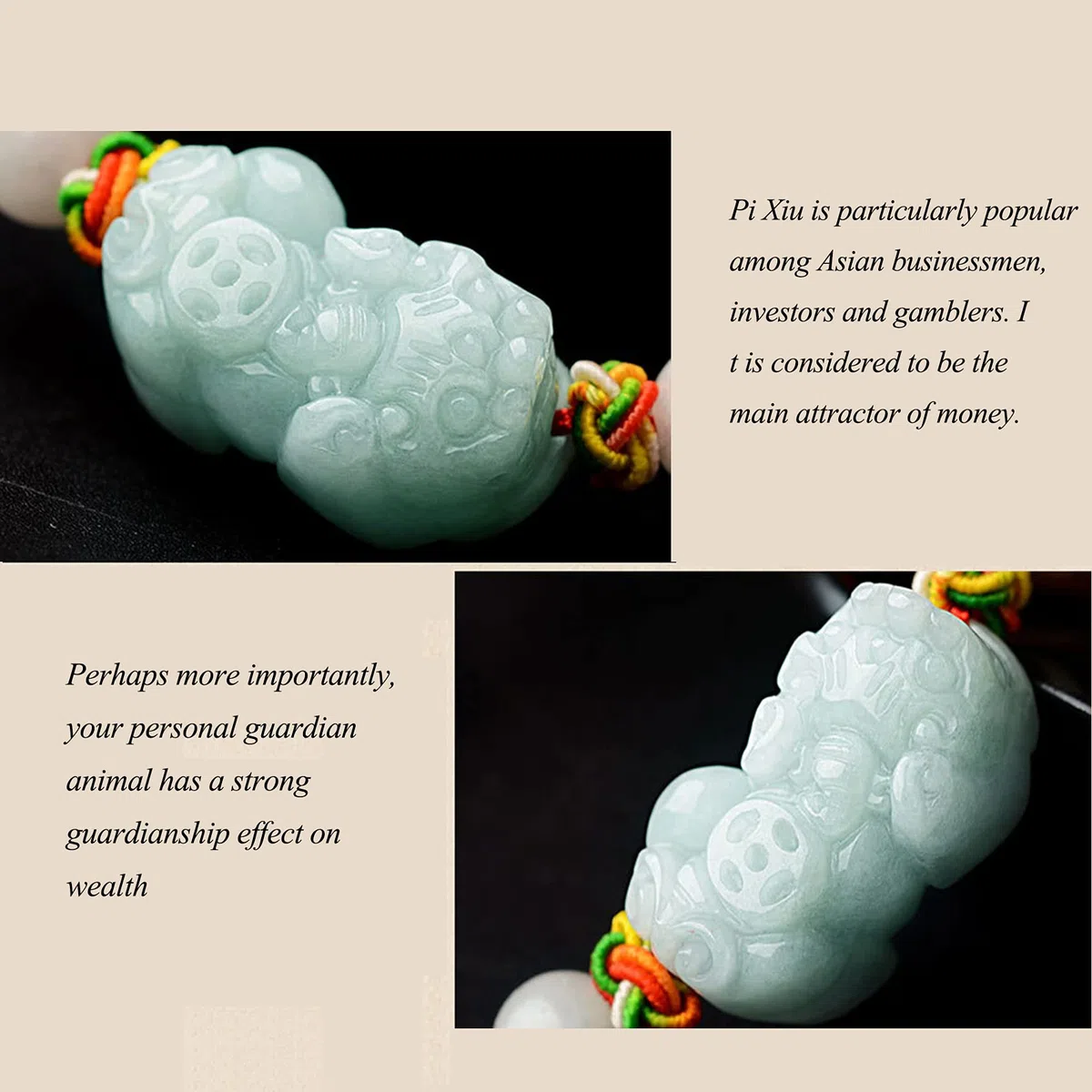 Feng Shui Pi Yao para Mujeres y Hombres, Amuleto de la Suerte, Pulsera de Hilo Rojo con Piedras Preciosas de Jade Chino, A